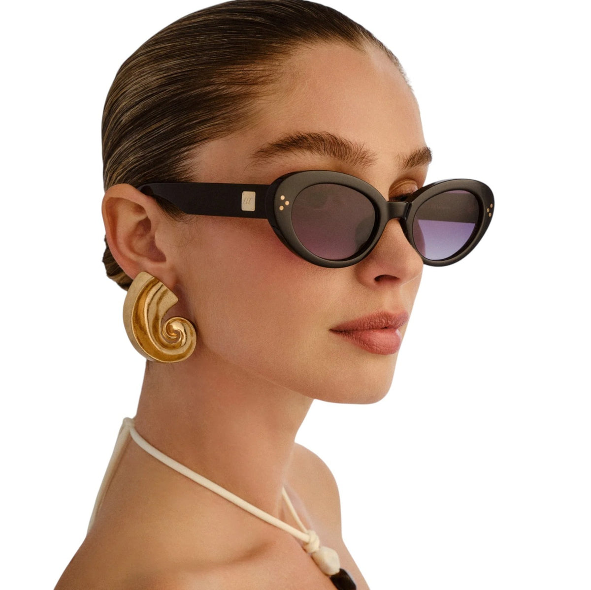 Le Specs Tootsie Sunglasses |Black Acetate, Grey Mono Lens, Cat Eye, Gold Accent