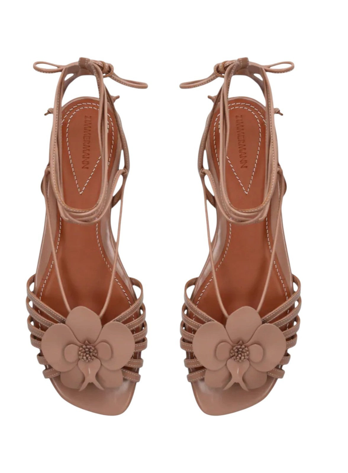Zimmermann Orchid  Sandal | Biscuit/Beige, Ankle Strap, Flats, Flower, Leather