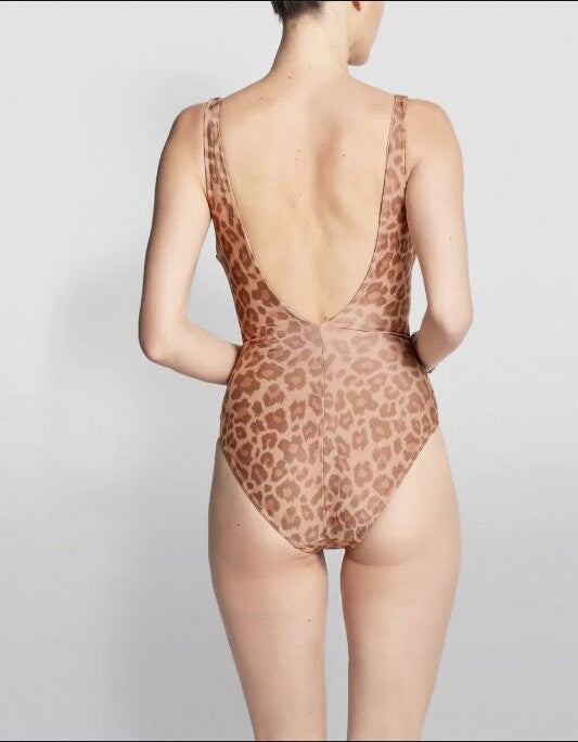 Zimmermann Kirra Buckle Front One Piece | Taupe Leopard Print / Gold $350 RRP