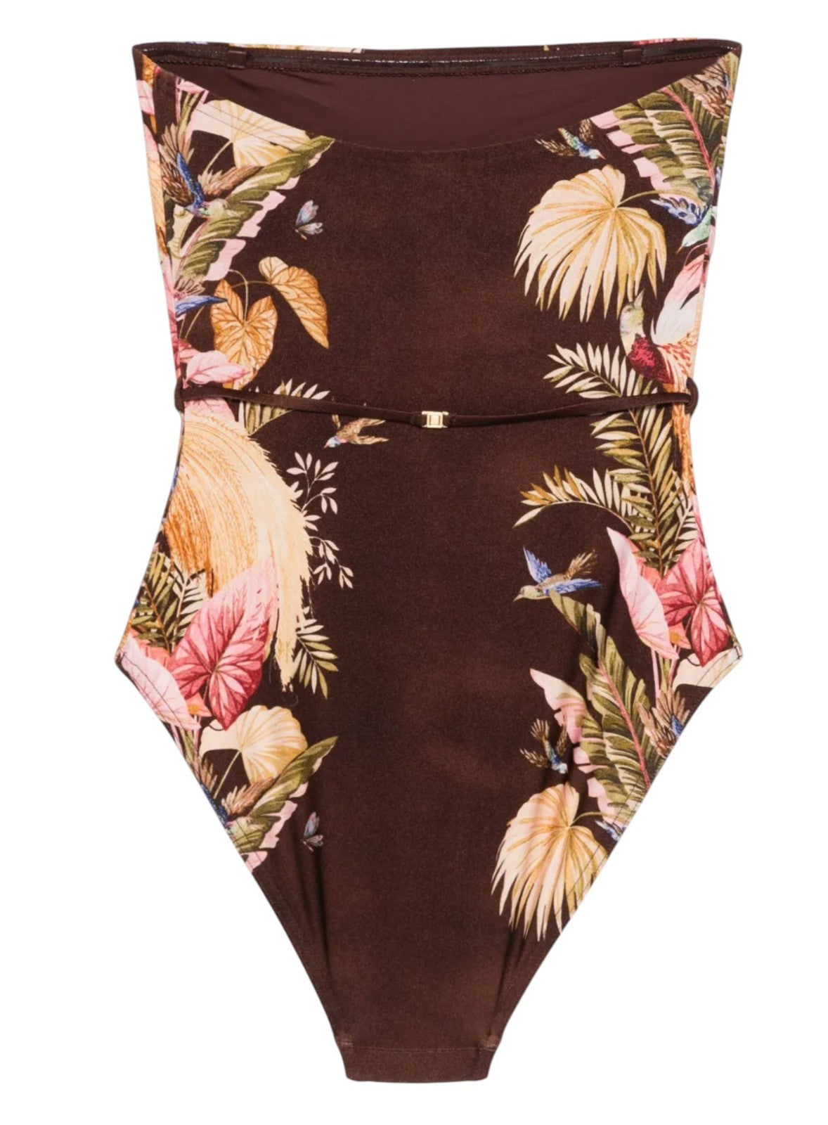 Zimmermann Ascension Bandeau One Piece | Burgundy / Brown Floral, Full Coverage