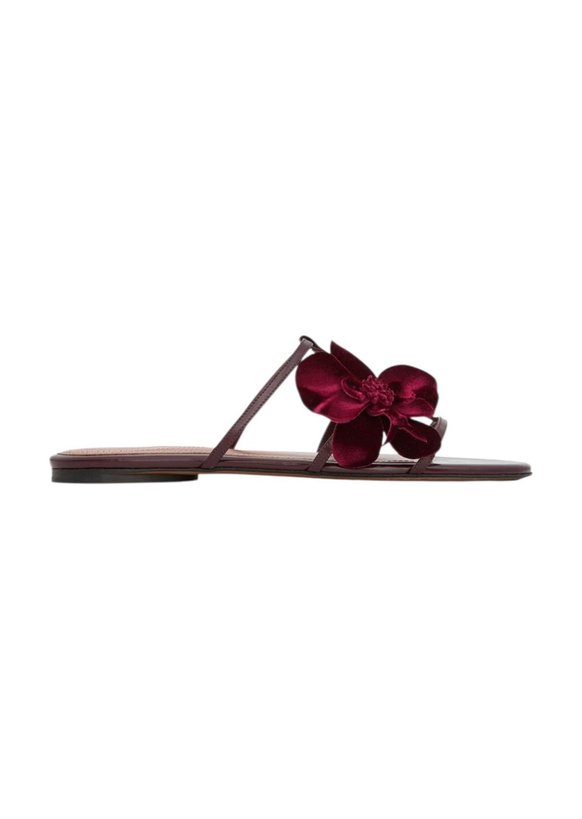 Zimmermann Orchid Slide Sandal | Ruby/Red/ Burgundy, Flats, Flower, Leather