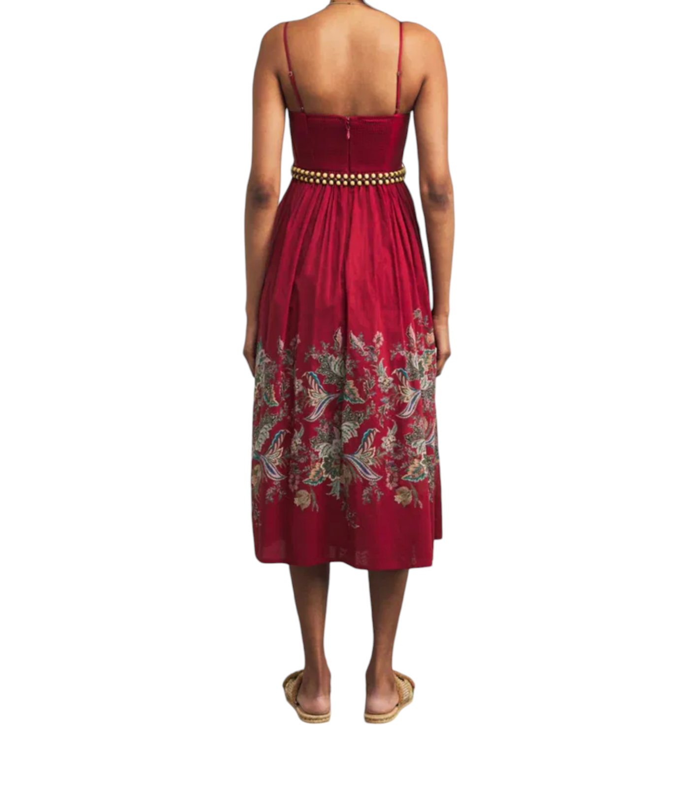 Zimmermann Rhiannon Corset Midi Dress | Red Paisley, Cotton, Belt