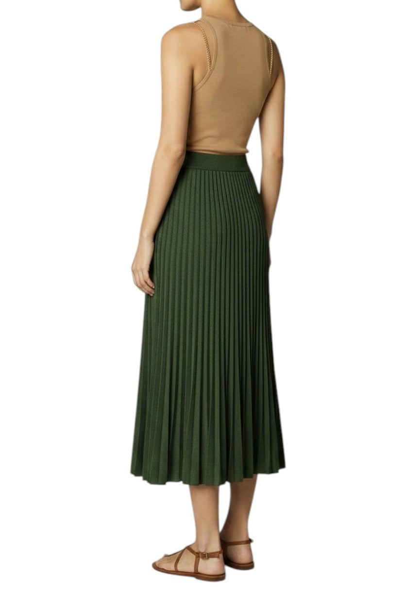 Zimmermann Pleated Rib Midi Skirt | Stretch, Knit, Dark Green, Elasticated Waist