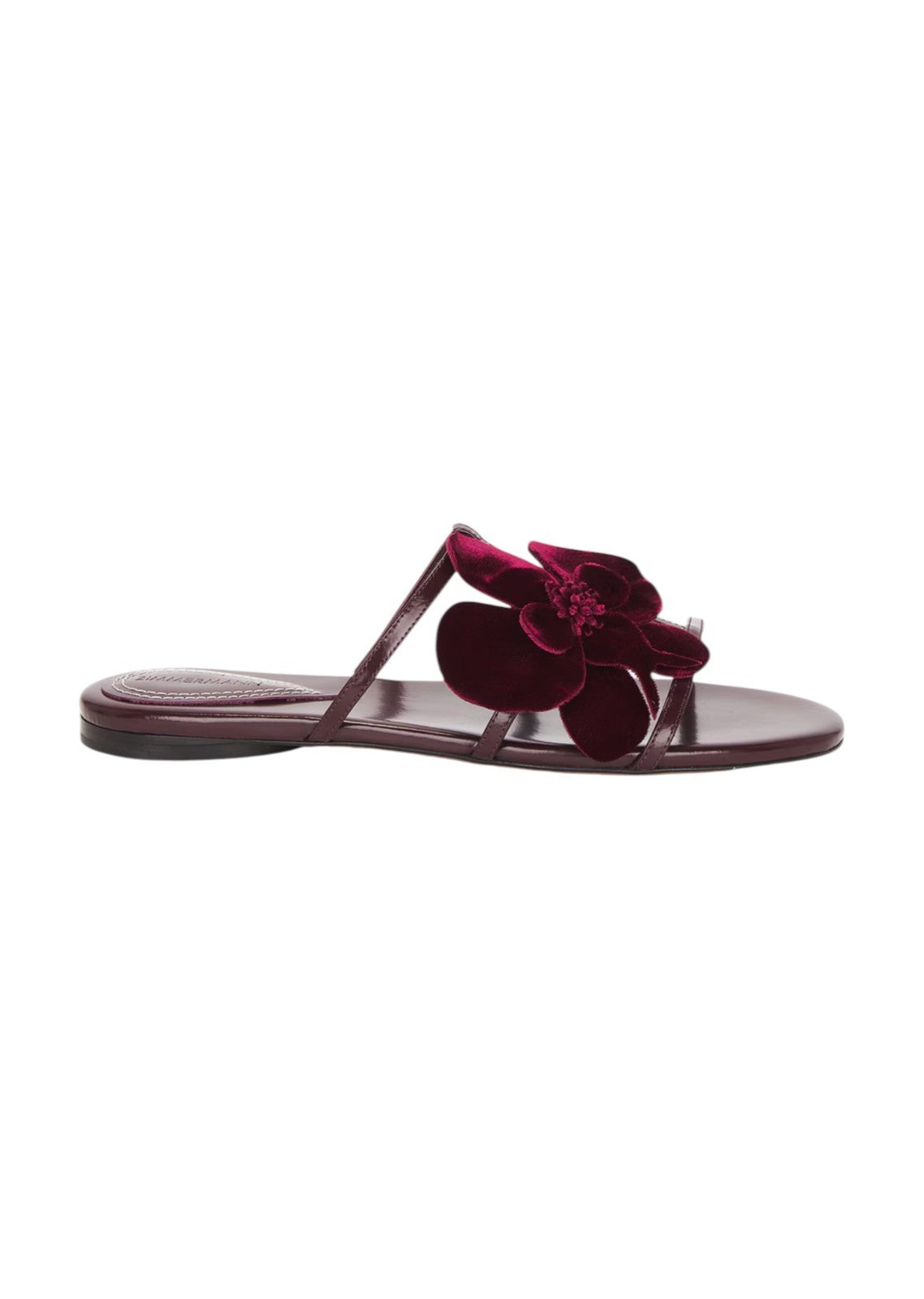 Zimmermann Orchid Slide Sandal | Ruby/Red/ Burgundy, Flats, Flower, Leather