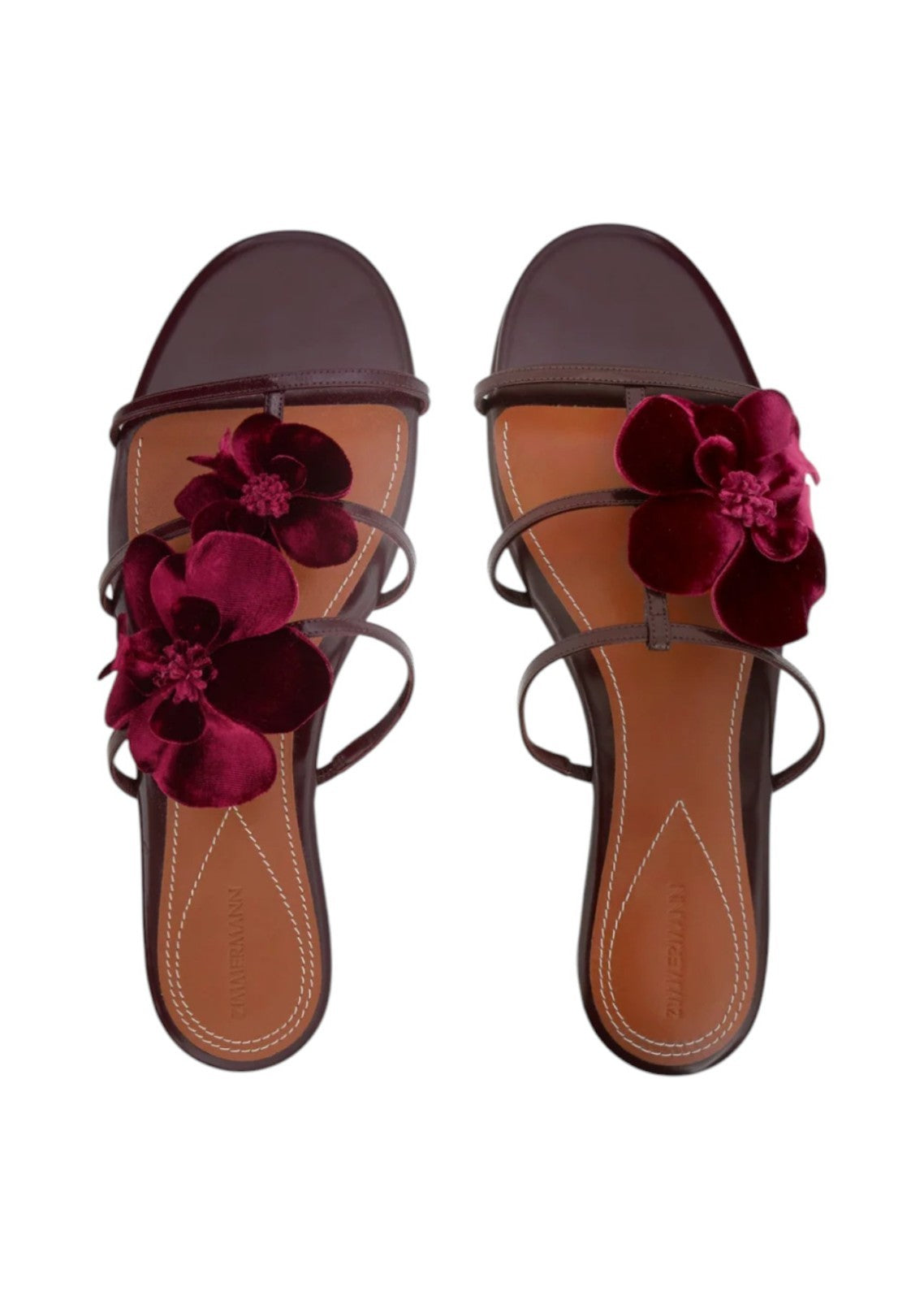 Zimmermann Orchid Slide Sandal | Ruby/Red/ Burgundy, Flats, Flower, Leather