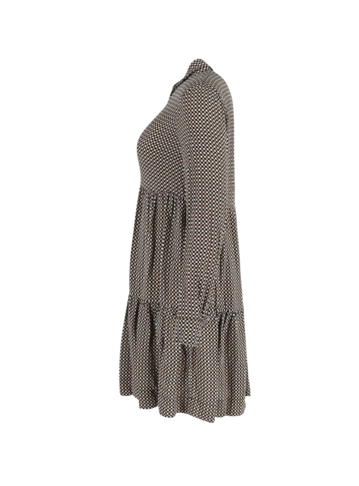 GANNI Relaxed Shift Mini Dress | Checkered, Collar, Button Placket, Cuffs, Flare