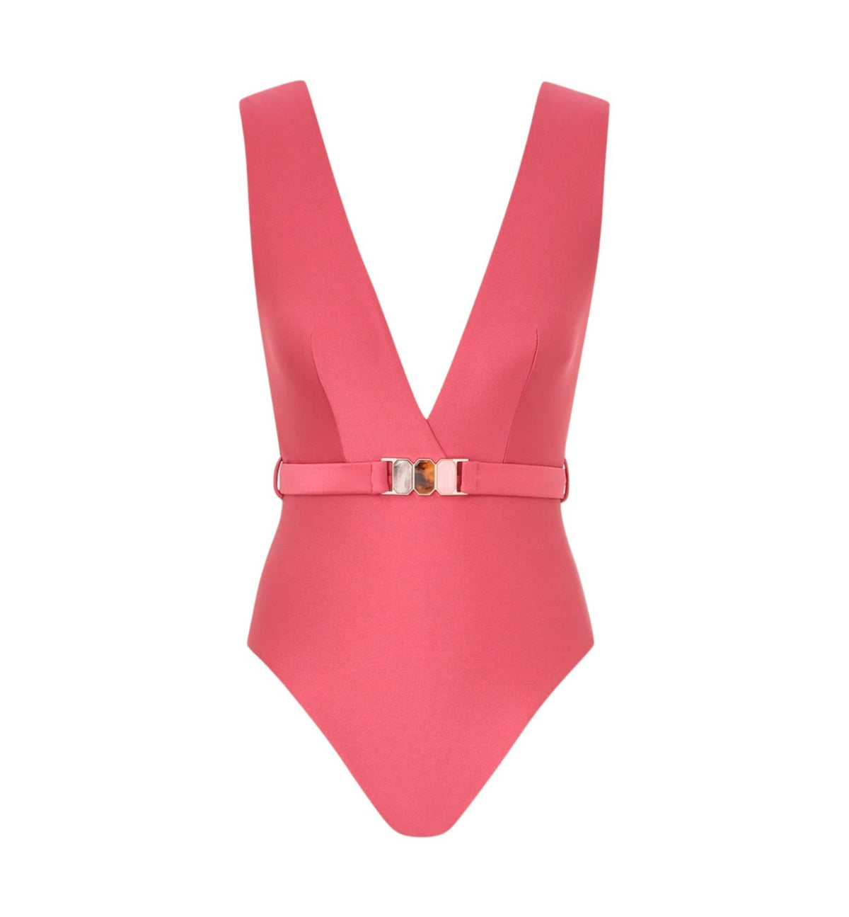 Zimmermann Wanderlust Belted Plunge One Piece |Deep Rose/Pink, V Neck, Open Back