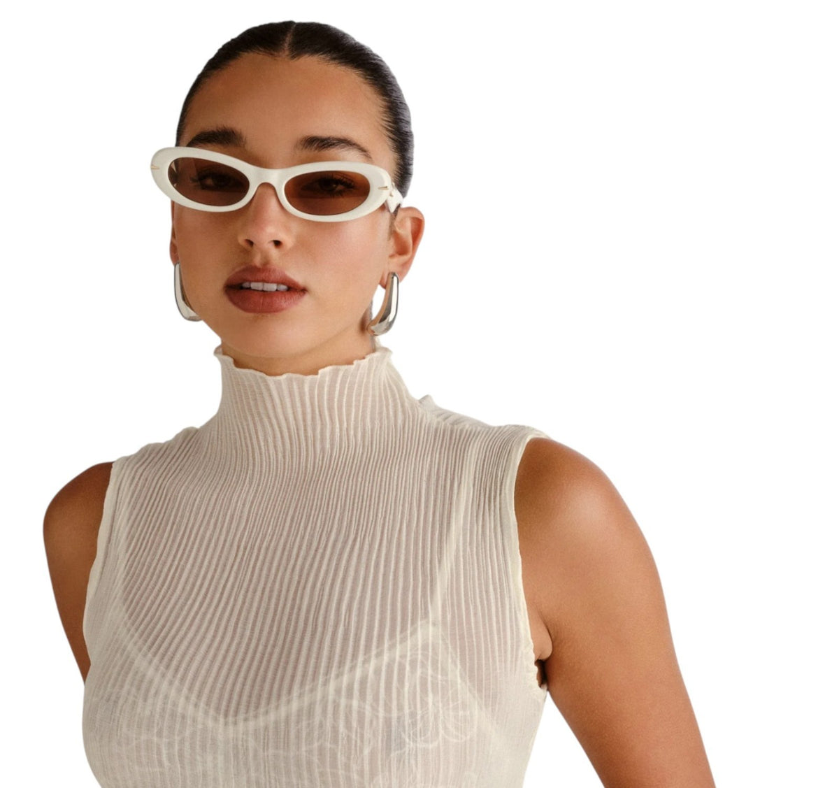 Le Specs LUXE Edition | Numero Uno, Ivory/White, Small/Oval, Tan Tint Lens