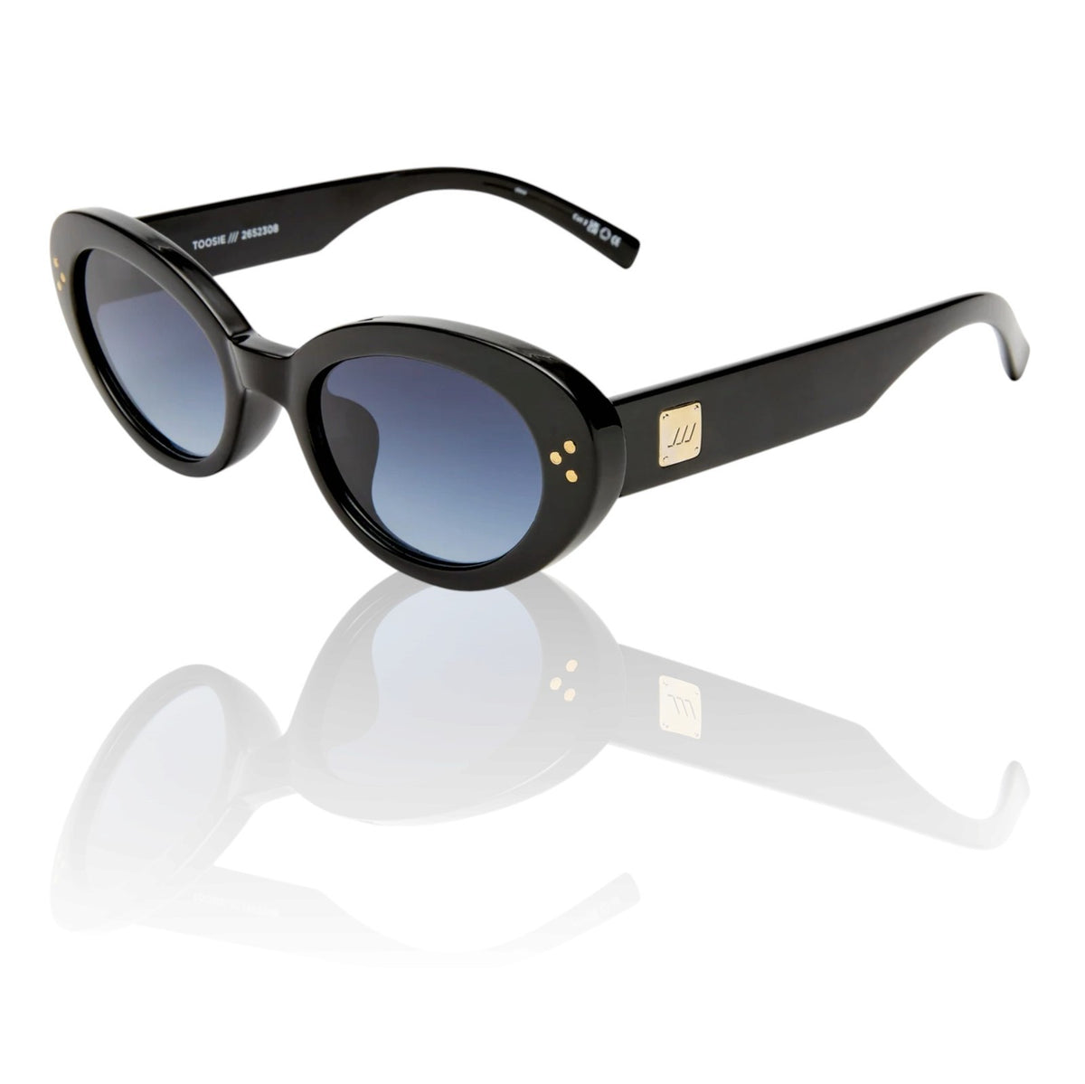 Le Specs Tootsie Sunglasses |Black Acetate, Grey Mono Lens, Cat Eye, Gold Accent