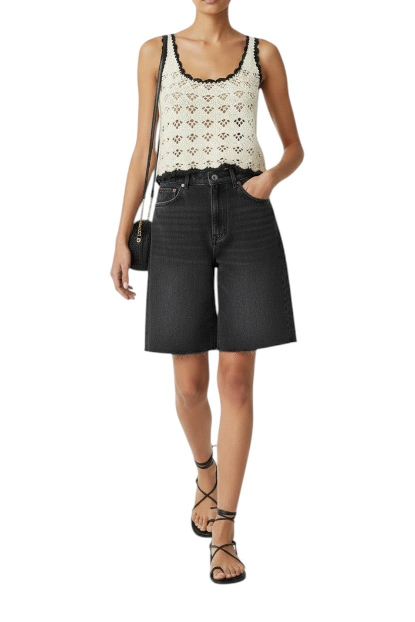 Zimmermann Rhiannon Crochet Tank Top | Cream/Black Trim, Cropped, Cotton Singlet