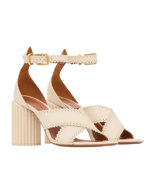 Zimmermann Eddie Sandal 85 | Macadamia/Cream, Block High Heel, Patent Leather