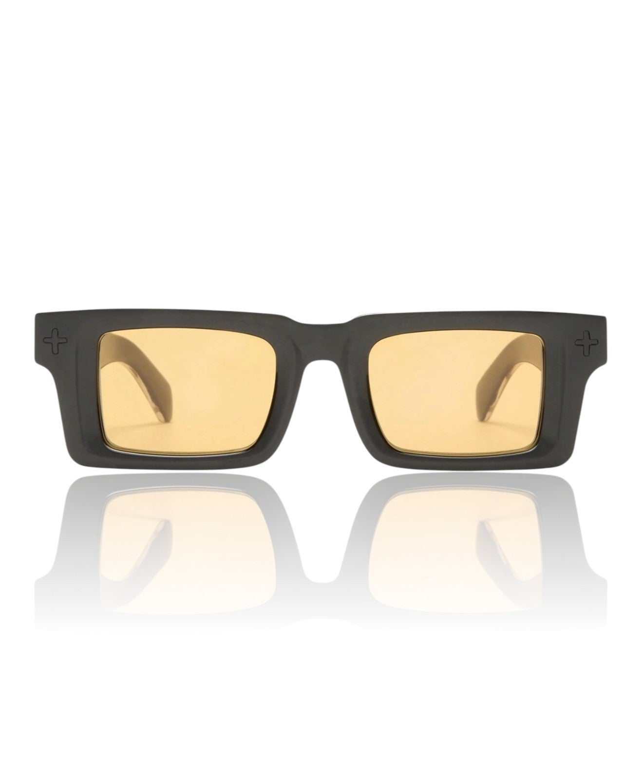 Ksubi Smiths II Sunglasses |Black/Gold Acetate | Amber Tint, Rectangle, Unisex