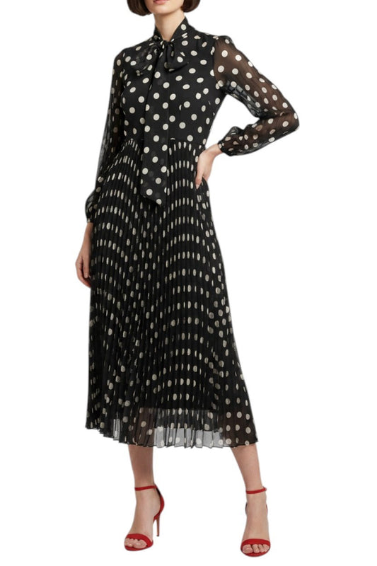 Zimmermann Pussy Bow Midi Dress | Black/White Polka Dot, Puff Sleeve, Pleated