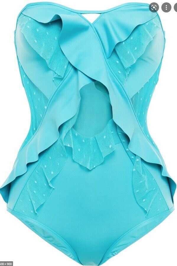 Zimmermann Peggy Cross Frill One Piece Swimsuit | Mesh, Turquoise Aqua  $500RP