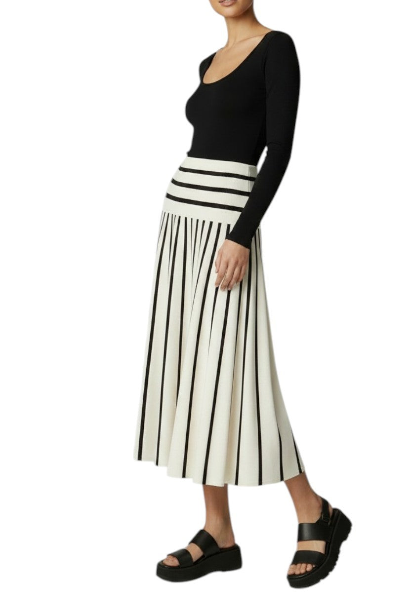 Zimmermann Illuminate Stripe Midi Skirt | Black/White, Stretch, Knit, High Waist