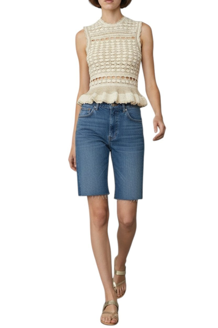 Zimmermann Wanderlust Crochet Top | Metallic gold/beige/cream, Peplum, Knitted