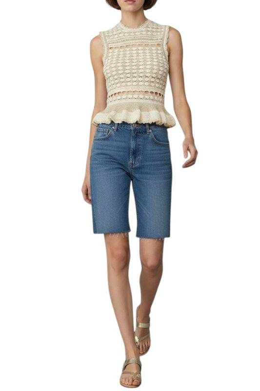 Zimmermann Wanderlust Crochet Top | Metallic gold/beige/cream, Peplum, Knitted