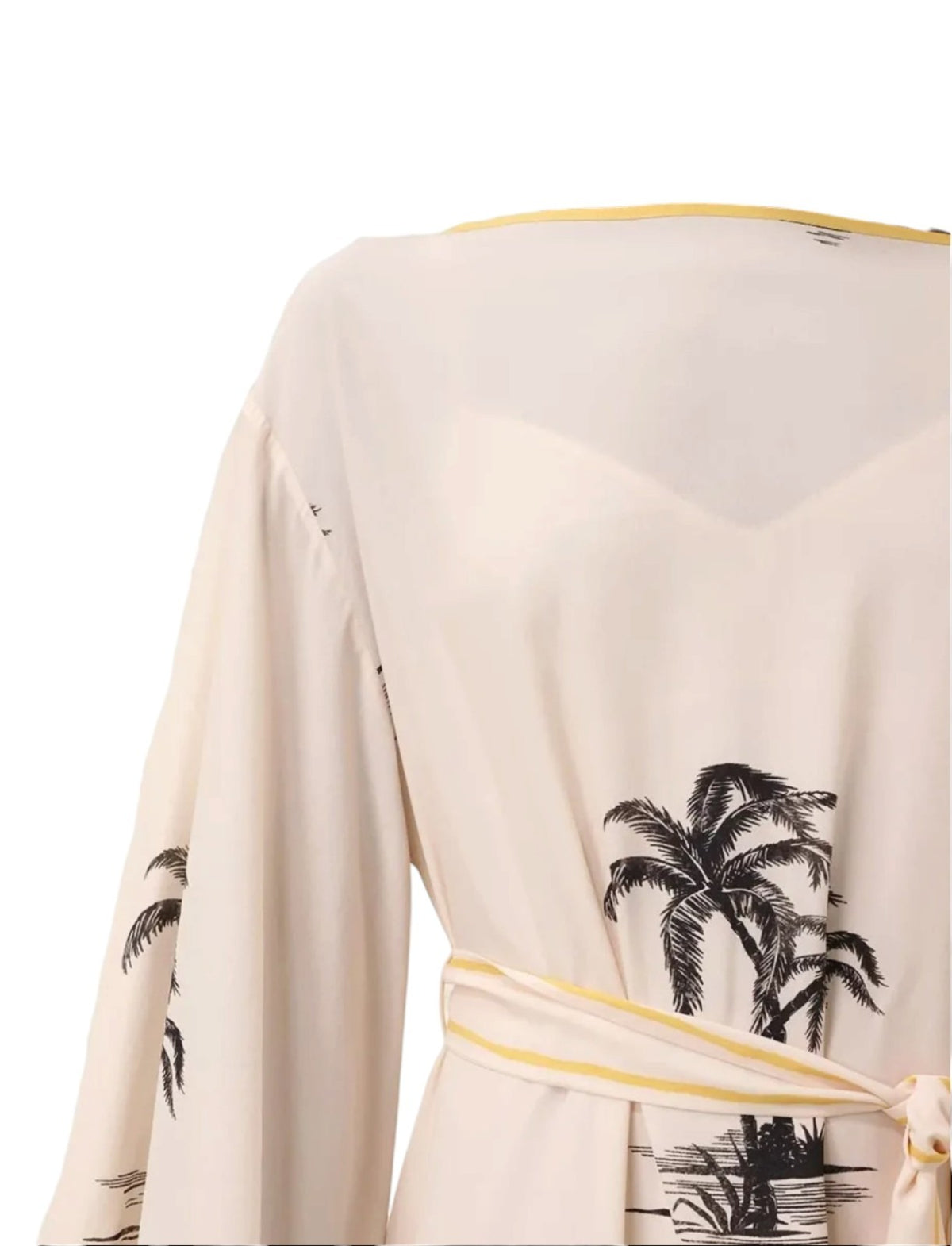 Zimmermann Tunic Midi Dress | Cream/Black Palm Print, Silk, Belt, Kimono, Slip