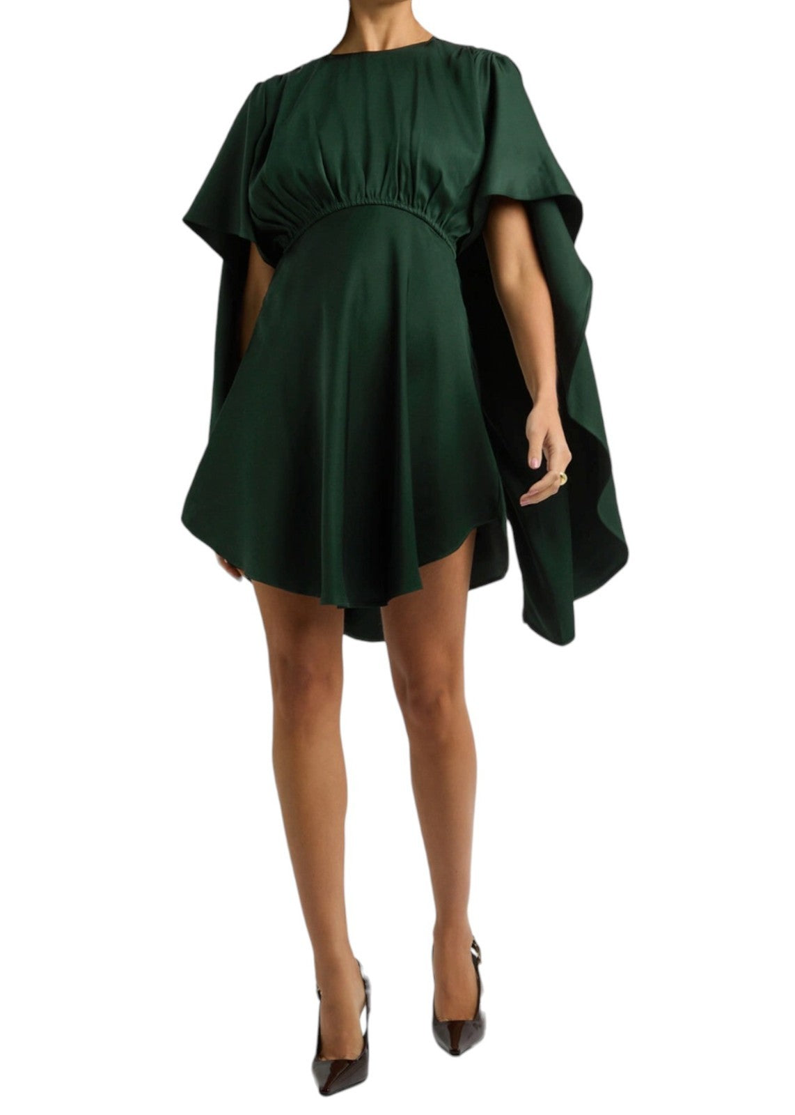 Zimmermann Eden Cascading Mini Dress | Bottle Green, Cape, Fit & Flare, Viscose