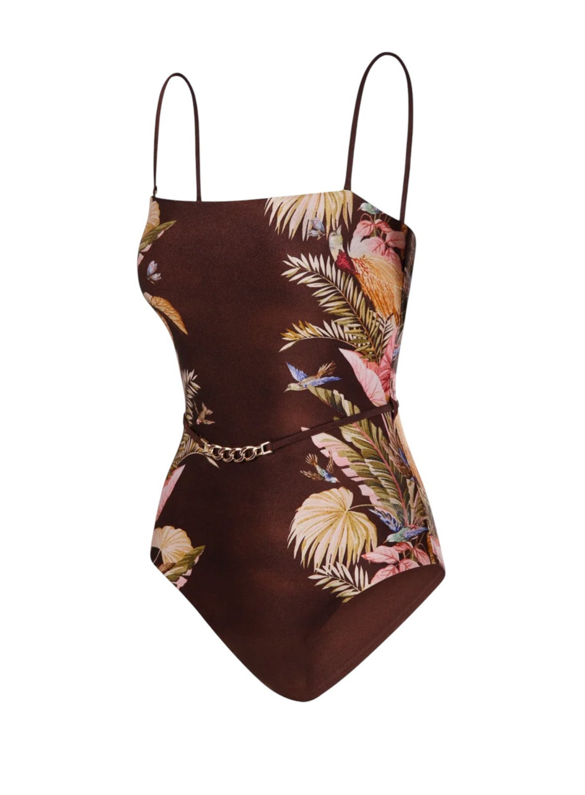 Zimmermann Ascension Bandeau One Piece | Burgundy / Brown Floral, Full Coverage