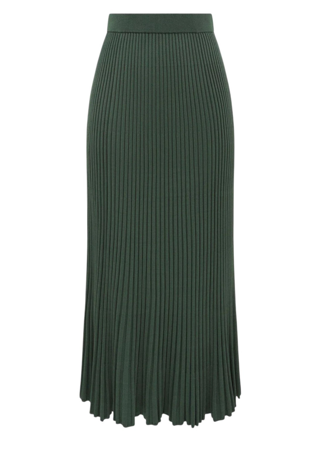 Zimmermann Pleated Rib Midi Skirt | Stretch, Knit, Dark Green, Elasticated Waist
