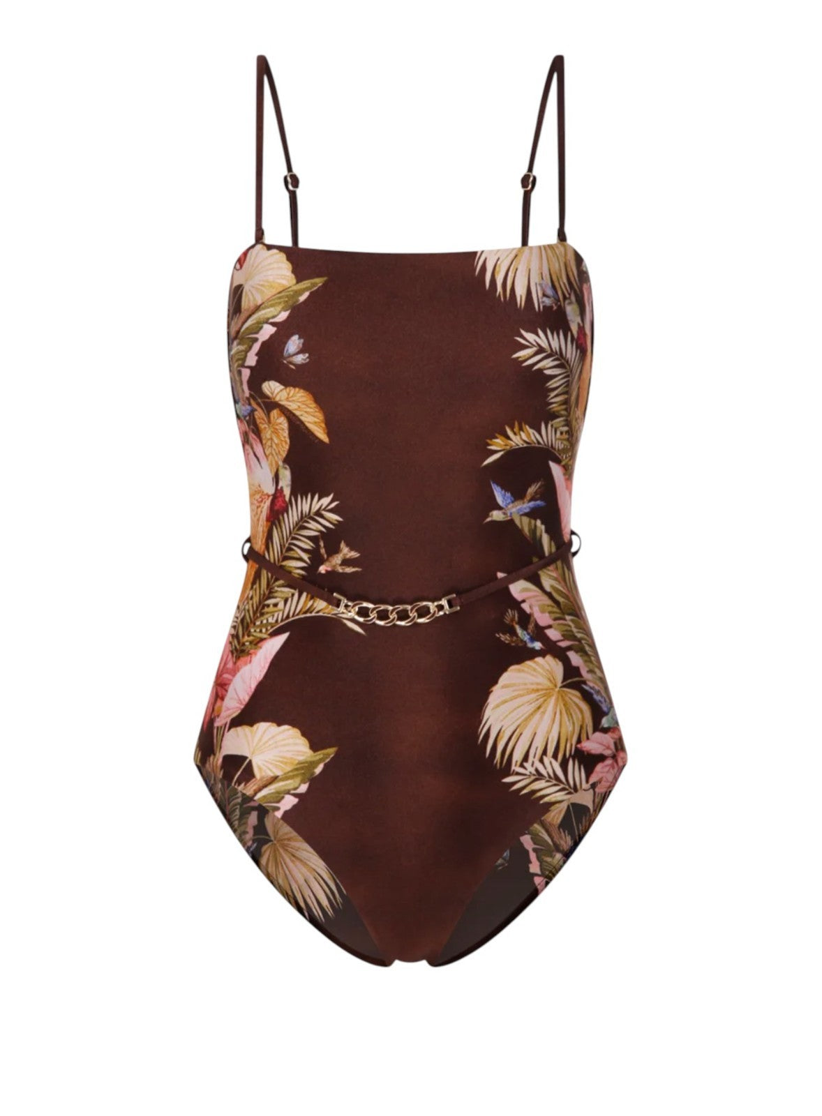 Zimmermann Ascension Bandeau One Piece | Burgundy / Brown Floral, Full Coverage