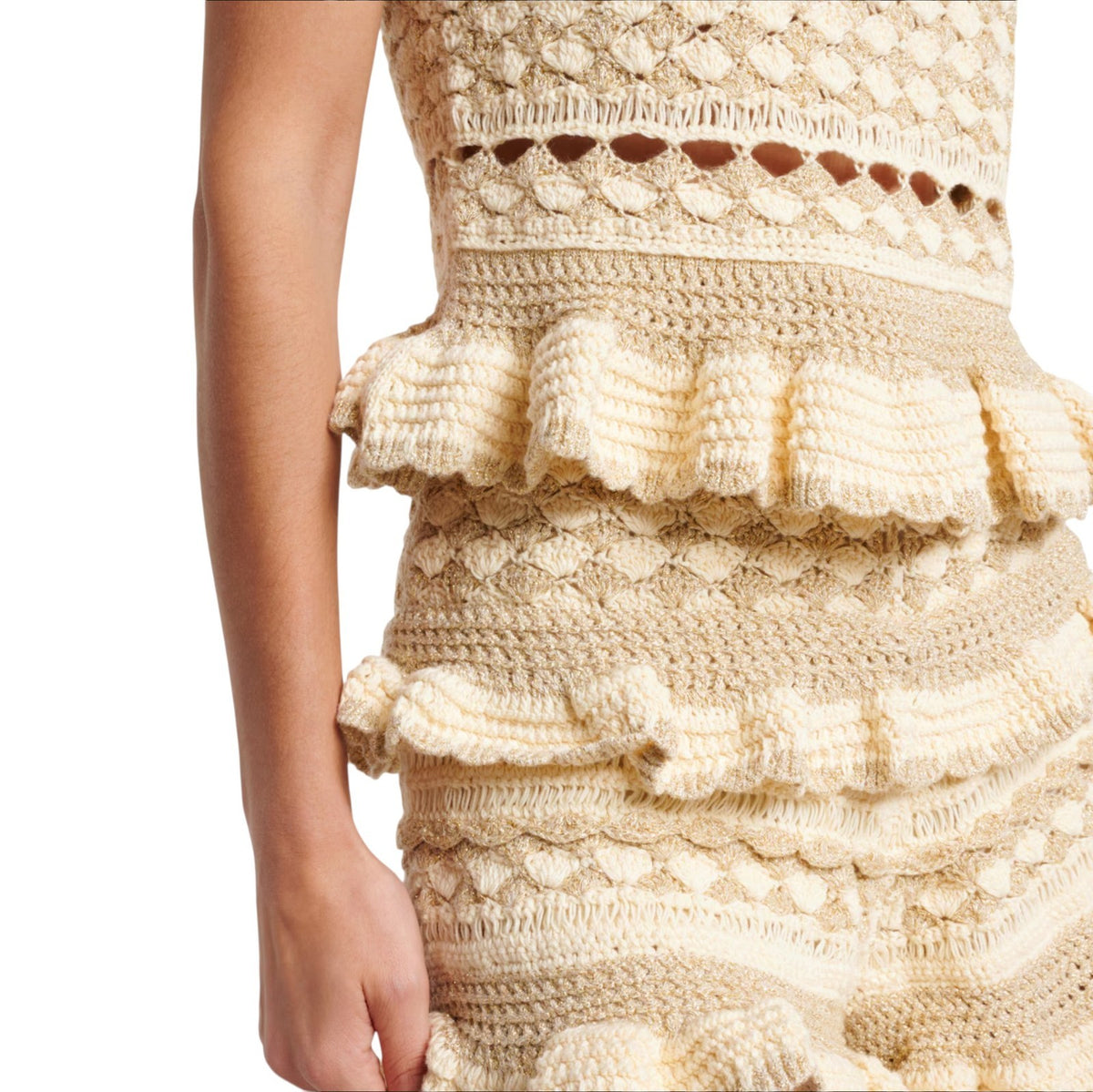 Zimmermann Wanderlust Crochet Short | Metallic gold/beige/cream, Peplum, Knitted