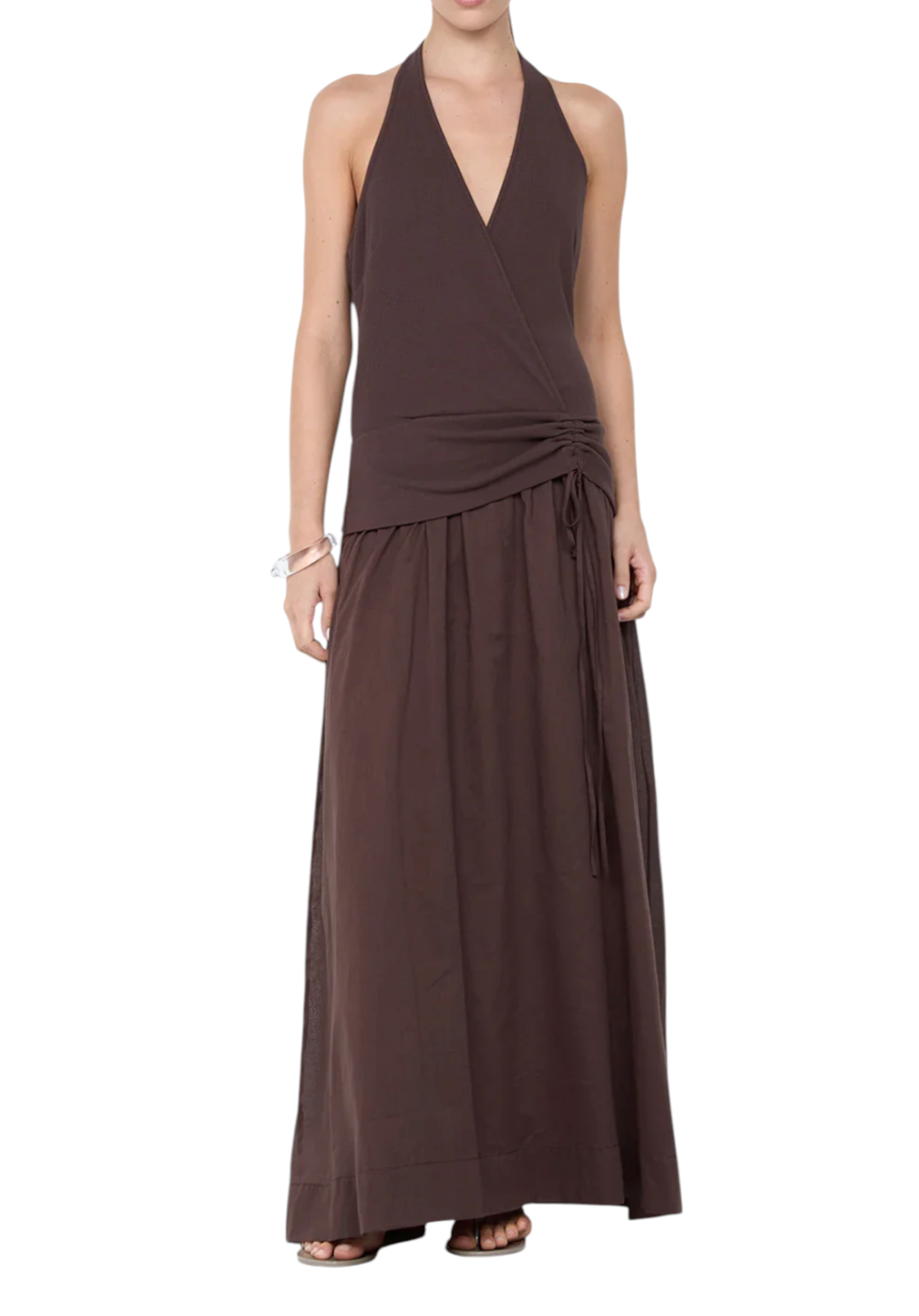 BEC + BRIDGE Sabrine Halter Maxi Dress | Sz 8 AU, Chocolate Brown, Stretch