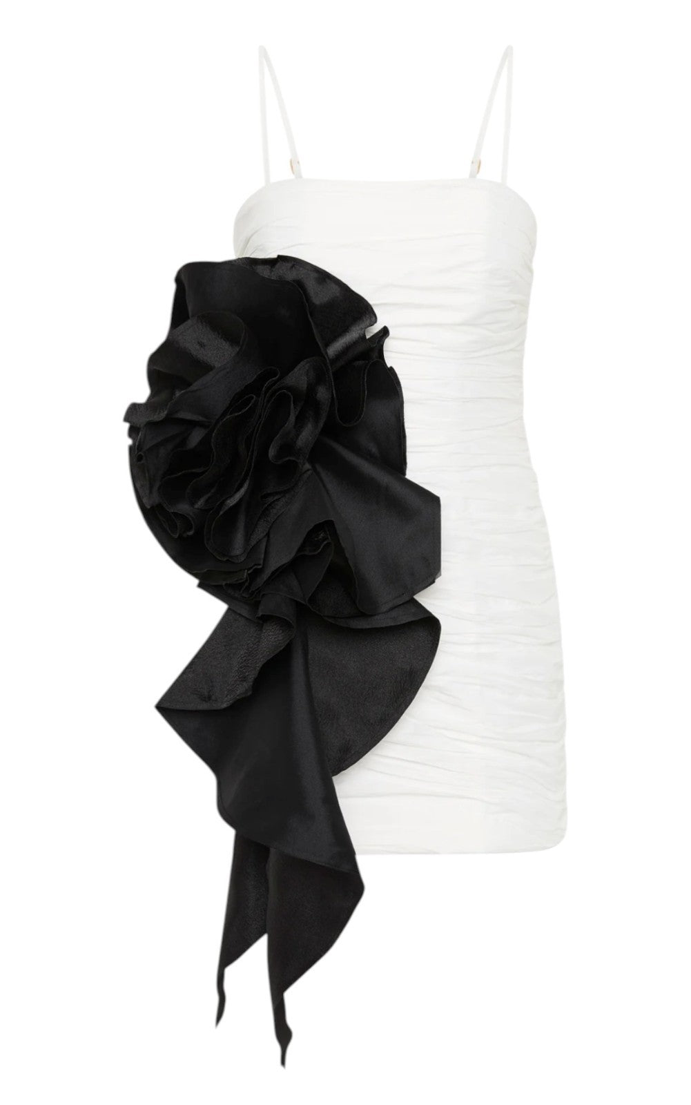 Aje Potion Spiral Mini dress |White/Black Large Flower, Ruched, Removable Straps