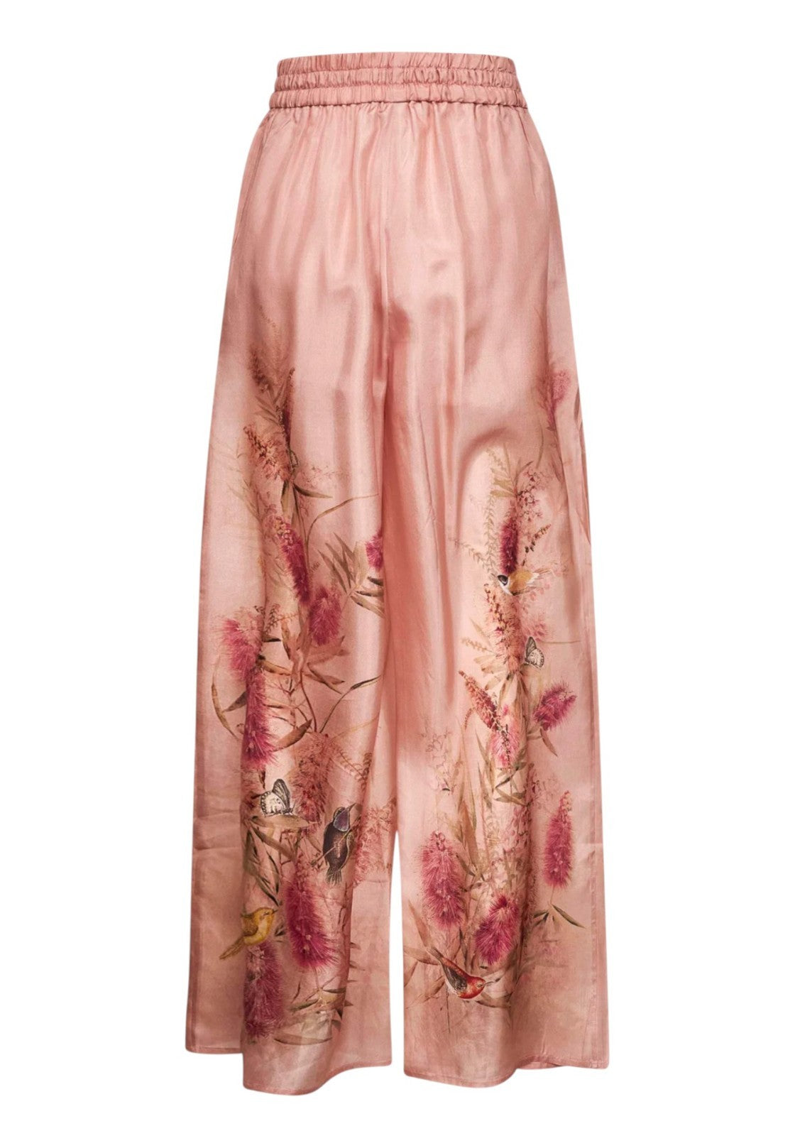 Zimmermann Cascadian Relaxed Wide Leg Pants | Pink Floral, 100% Silk, Drawstring