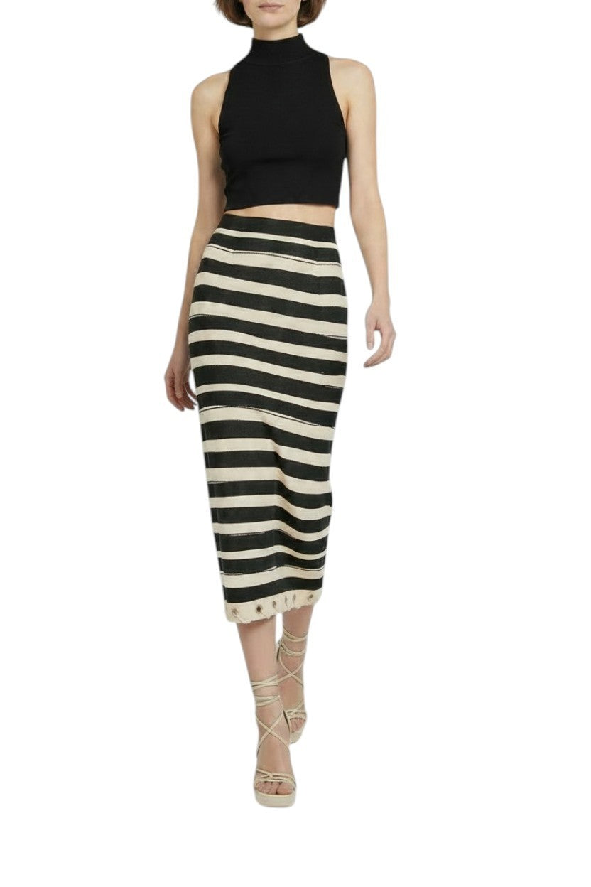 Zimmermann Rebellion Stripe Skirt | Midi, High Waist, Pencil, Black & White