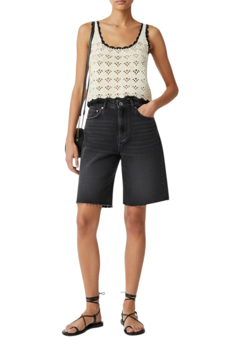 Zimmermann Rhiannon Crochet Tank Top | Cream/Black Trim, Cropped, Cotton Singlet
