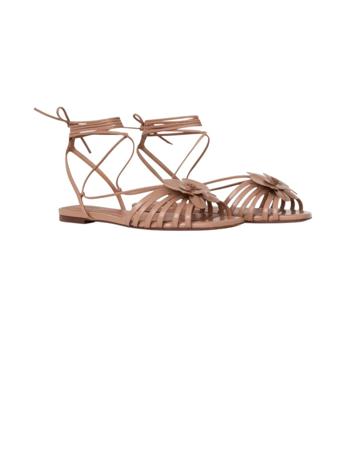 Zimmermann Orchid  Sandal | Biscuit/Beige, Ankle Strap, Flats, Flower, Leather