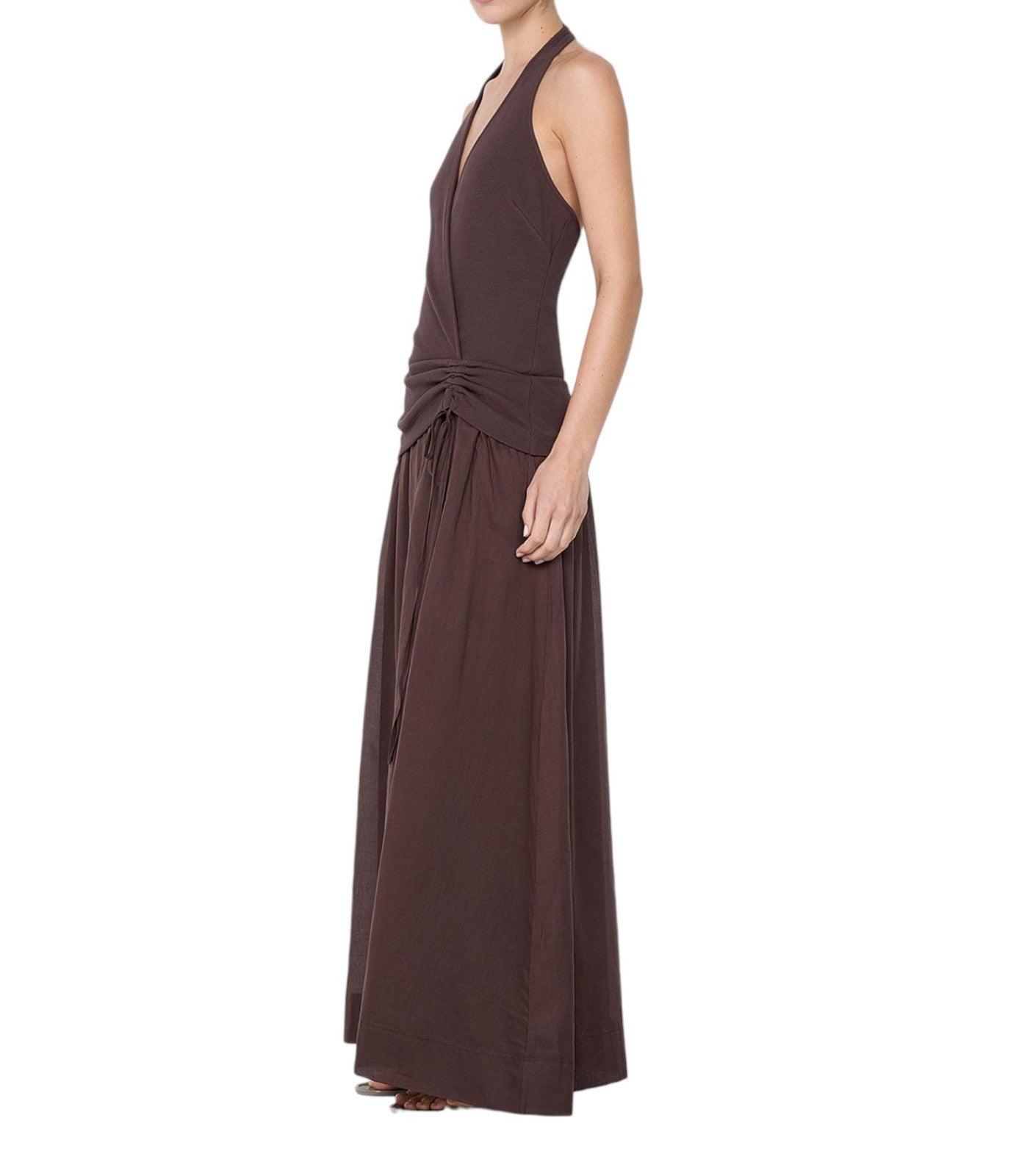 BEC + BRIDGE Sabrine Halter Maxi Dress | Sz 8 AU, Chocolate Brown, Stretch