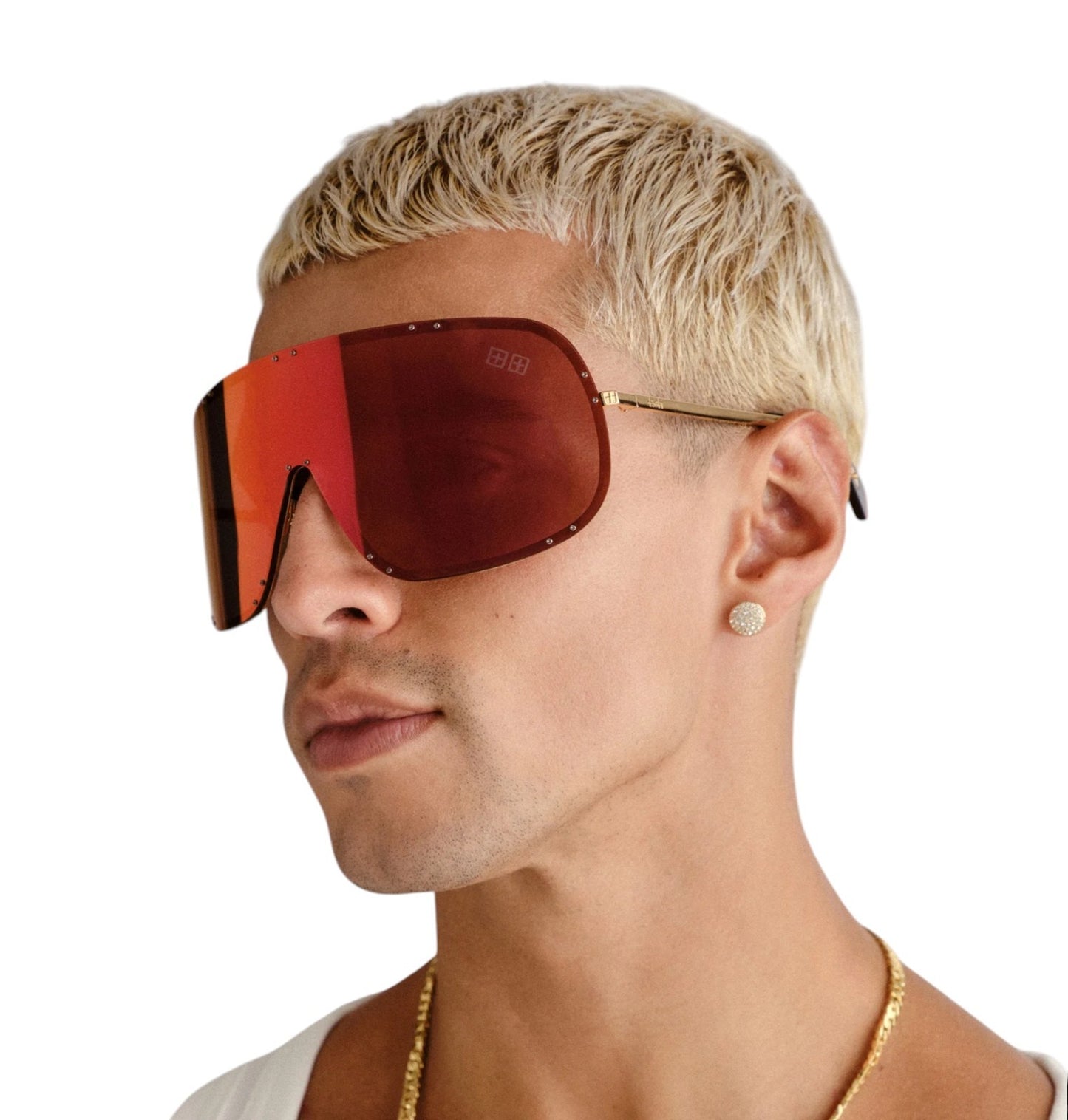 Ksubi Tyrell Sunglasses | Mask/Shield, Gold, Pink/Red Mirror Lenses, Festival