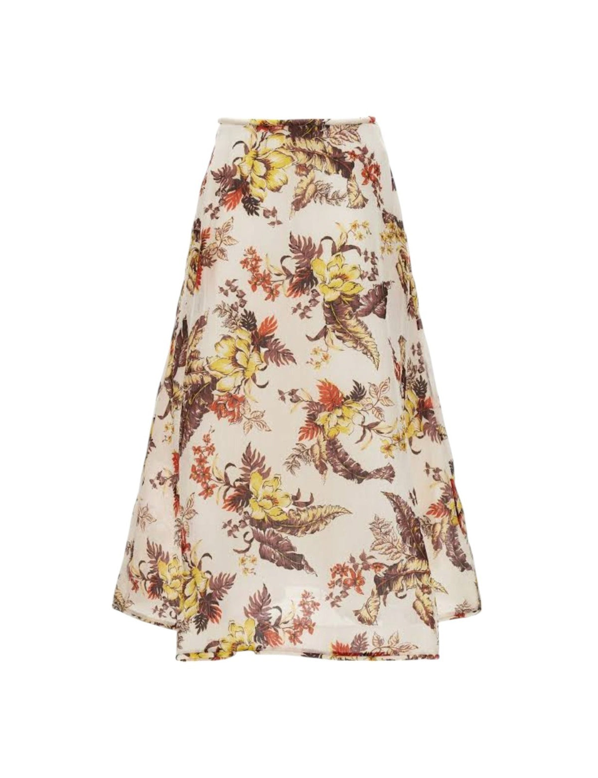 Zimmermann Matchmaker Floral Flare Skirt | White/Brown, Linen/Silk Blend, Midi