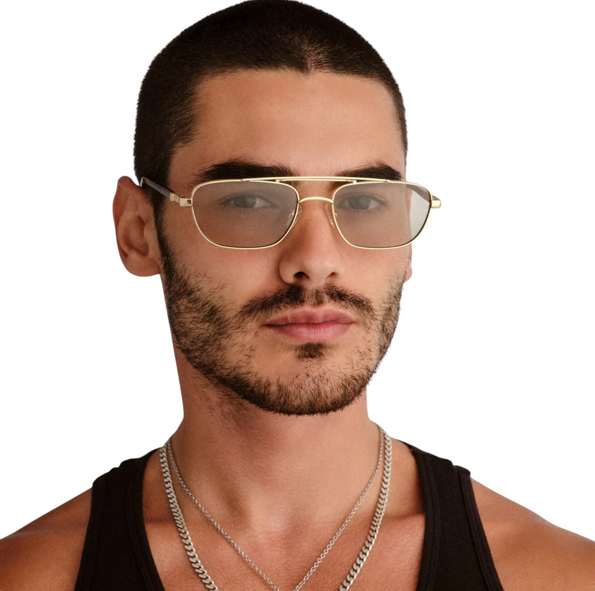 Le Specs Le Mimi Sunglasses | Gold Frame, Moss/Green Tint, Modern Aviator, Metal