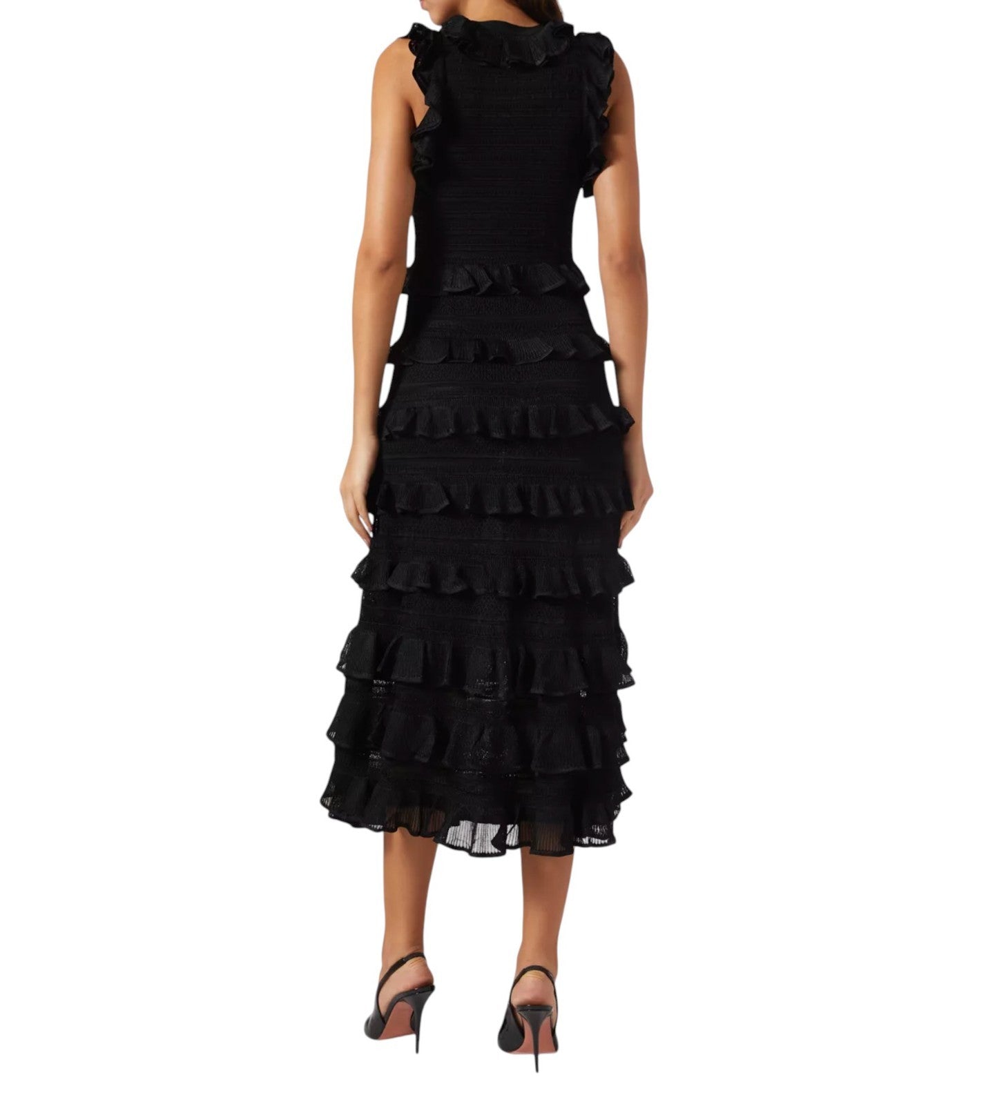 Zimmermann Hypnotic lace knit racer dress | Midi, Black, Tiered, Knitted, Ruffle