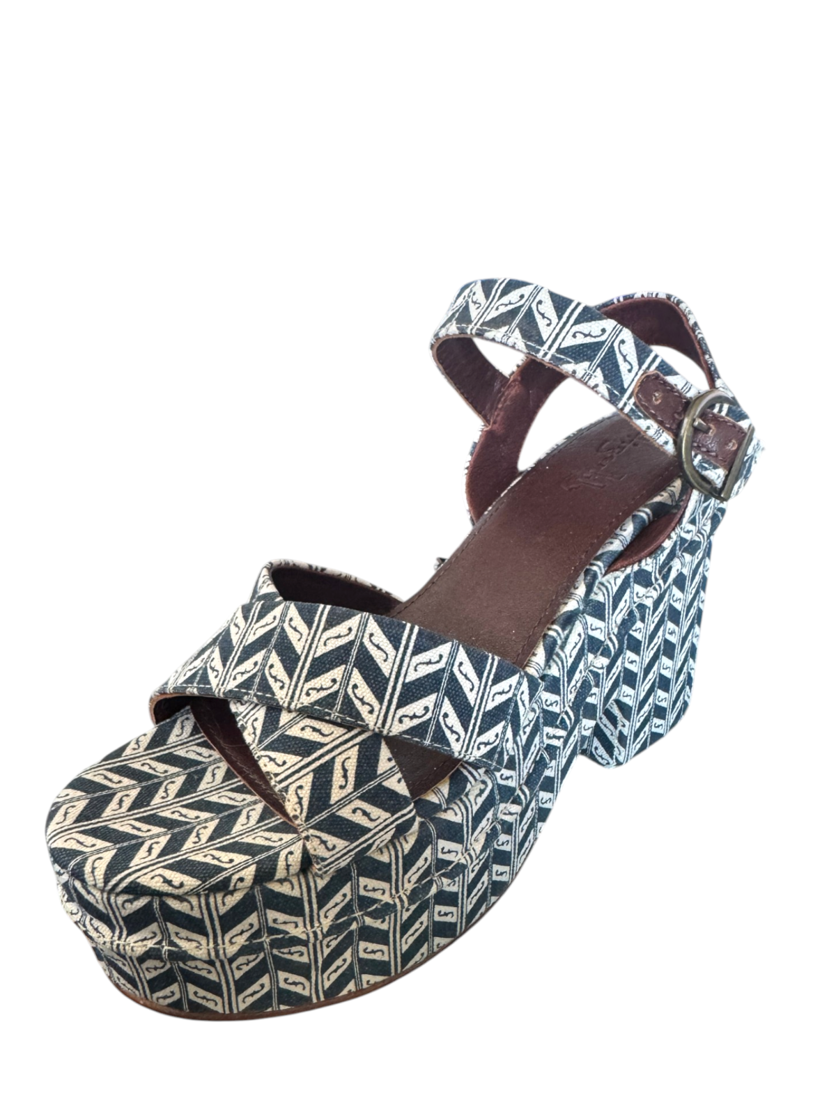 Tigerlily Kienna Violetta Platform Sandal | Sz 40, Blue & White, Print, Leather