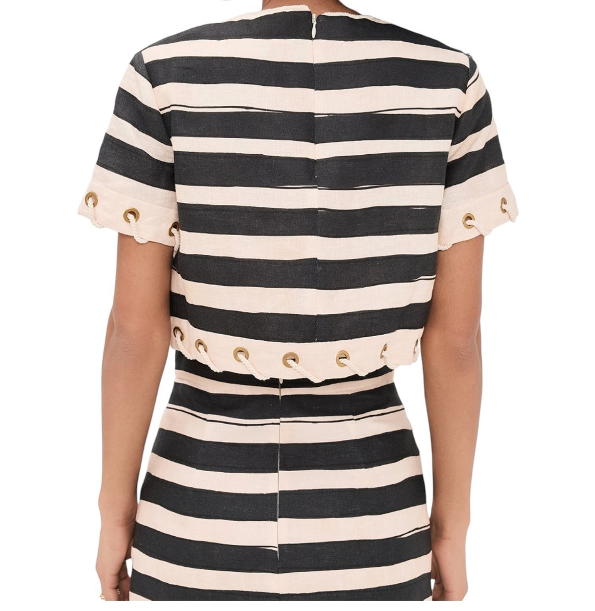 Zimmermann Rebellion Stripe Top | Short Sleeve, Crop, Linen, Rope, Black & White