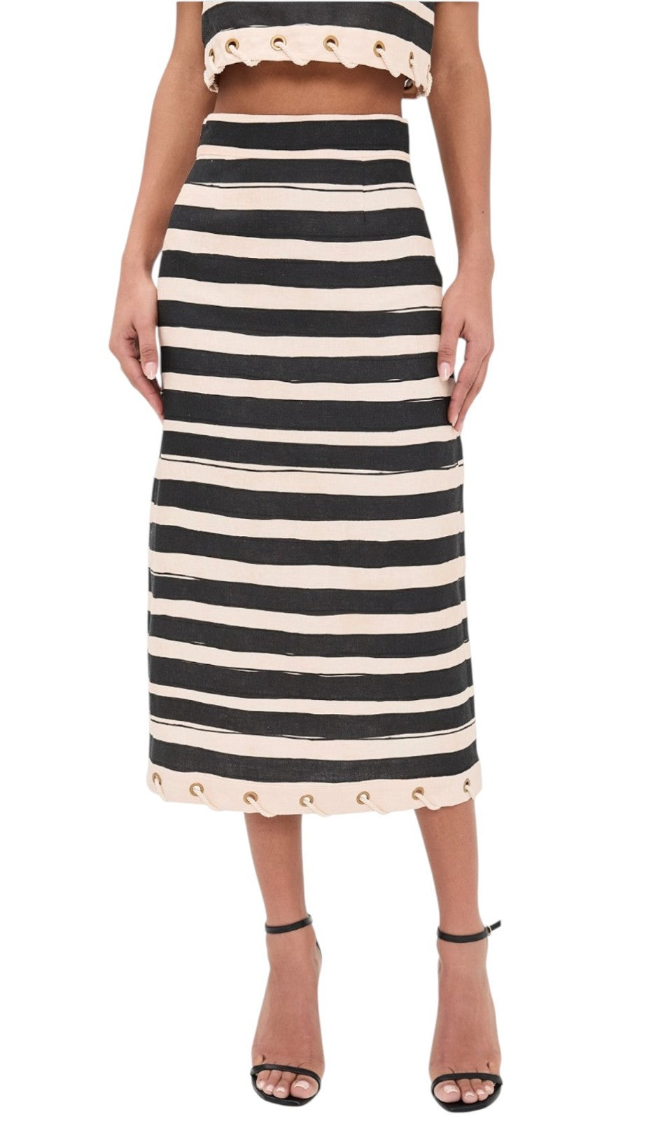 Zimmermann Rebellion Stripe Skirt | Midi, High Waist, Pencil, Black & White