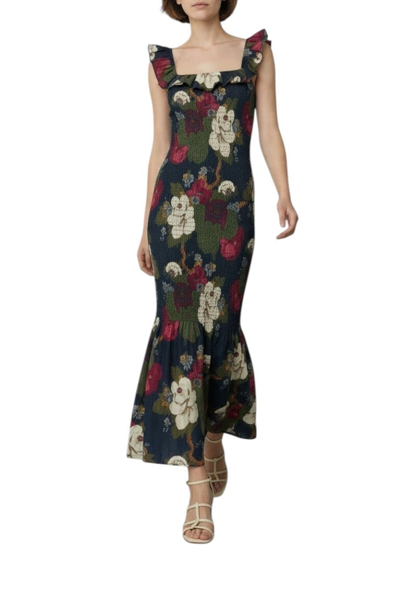Sir the Label Francesca Midi Dress | Floral, Sz 2, Linen, Fit & Flare, Ruffle