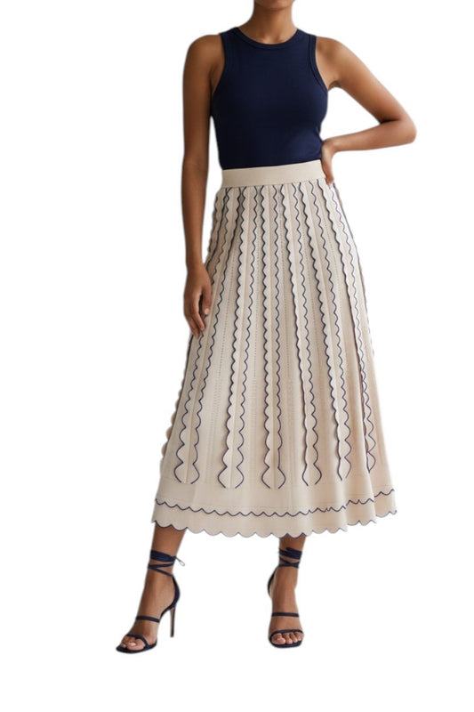 Zimmermann Wonderland Cutout Midi Skirt | Cream/Blue, Stretch, High Waist, Knit