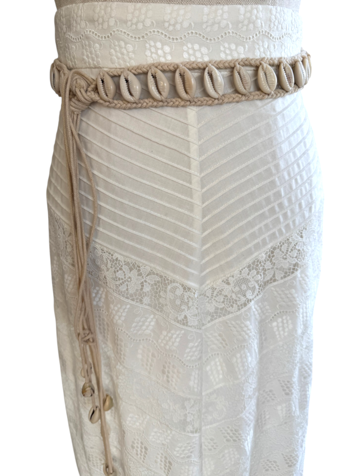 Zimmermann Veneto Perennial Lace Midi Skirt | White, Tiers, Belt, High Waist