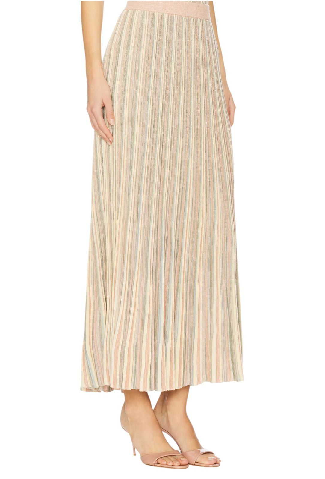 Zimmermann Illuminate Moulin Skirt | Knitted, Midi, Stripe, Pink/Cream, Pastels