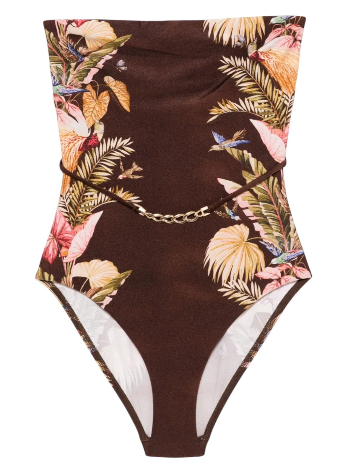 Zimmermann Ascension Bandeau One Piece | Burgundy / Brown Floral, Full Coverage