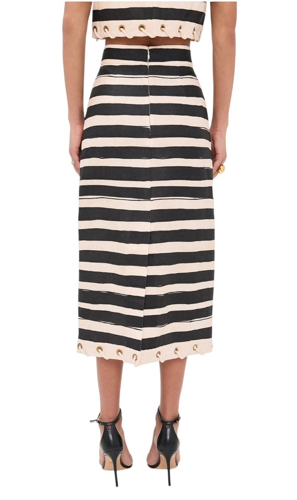 Zimmermann Rebellion Stripe Skirt | Midi, High Waist, Pencil, Black & White