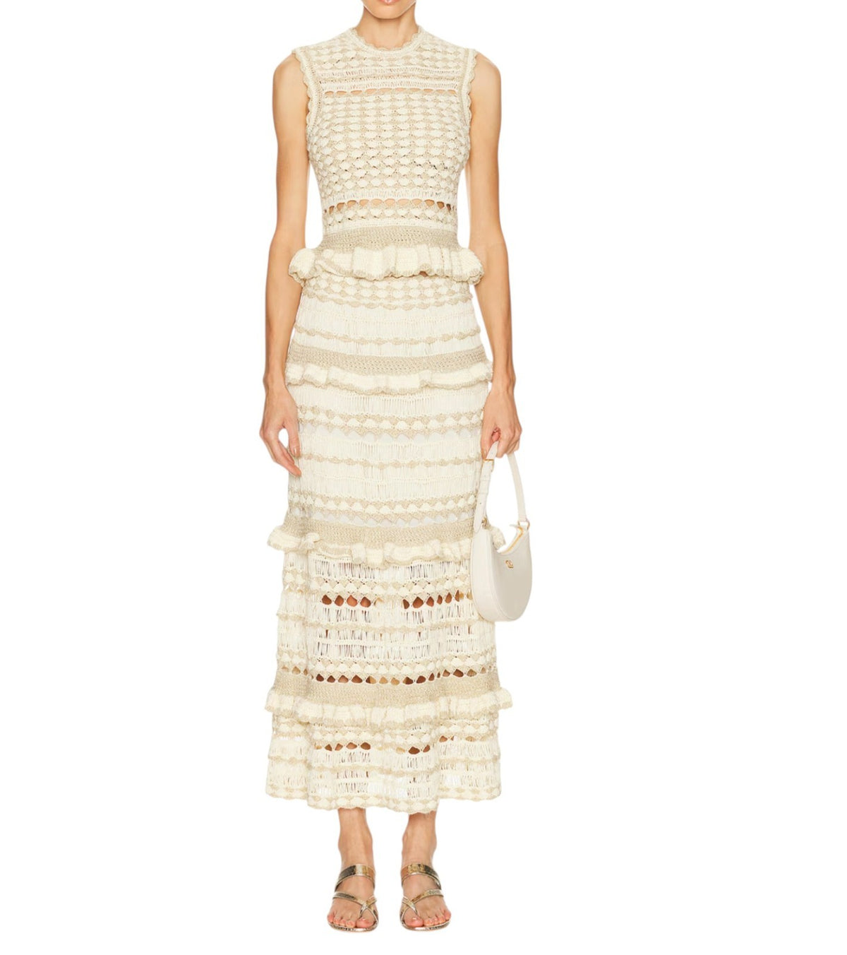 Zimmermann Wanderlust Crochet Top | Metallic gold/beige/cream, Peplum, Knitted