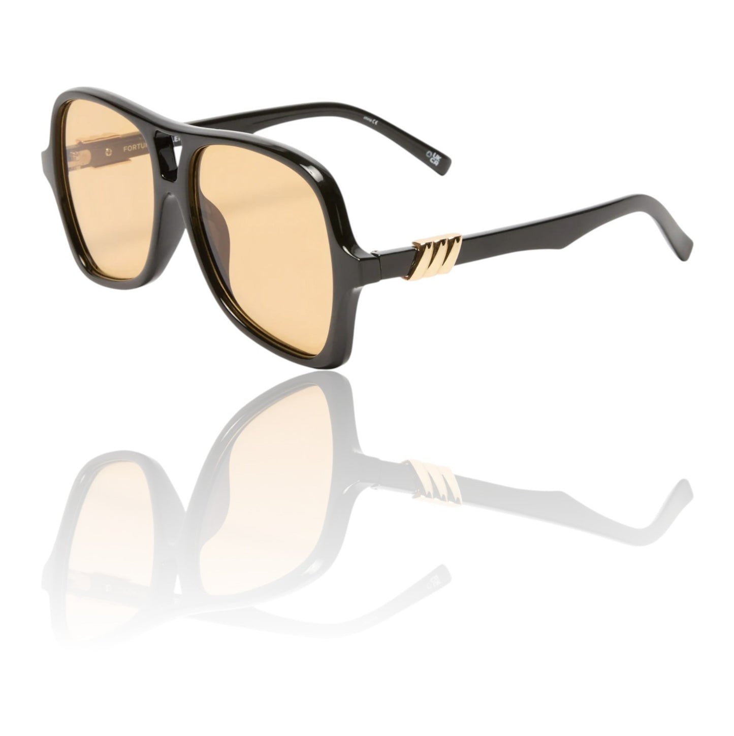 Le Specs Fortune Teller Sunglasses |Black Acetate, Amber Lenses, Vintage Inspire