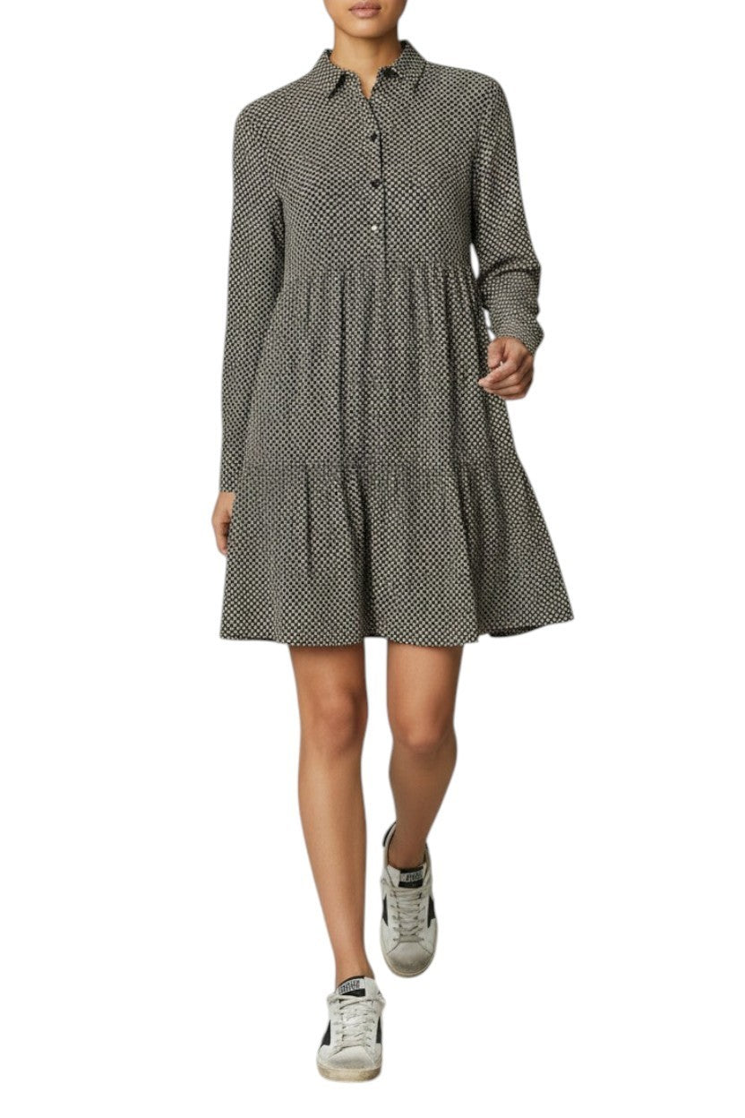 GANNI Relaxed Shift Mini Dress | Checkered, Collar, Button Placket, Cuffs, Flare